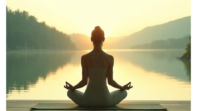 A person practicing yoga in a peaceful outdoor setting, embodying mental fitness and tranquility.